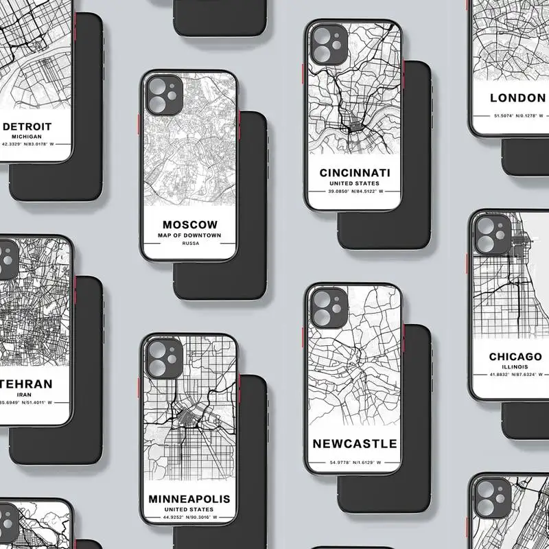 

Ins Travel Country Sketch City Map Phone Case matte transparent For iphone 7 8 11 12 13 plus mini x xs xr pro max cover