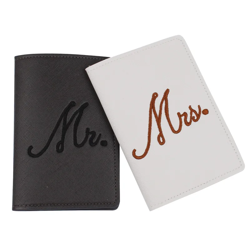 

New Mr Mrs Embroidery Lover Couple Passport Cover Letter Women Men Travel Wedding Passport Cover Holder Travel Case CH37