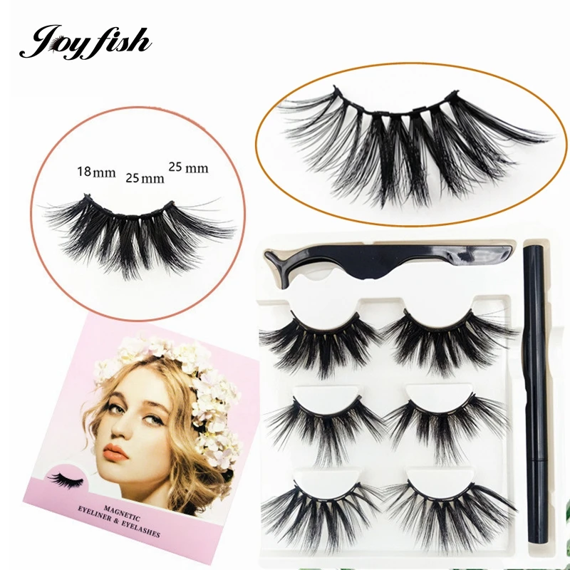 

3 pairs 5 Magnetic Lashes Self-adhesive Eyeliner Tweezers Set Natural Magnet Mink Lash Kit False Eyelash Makeup Tools