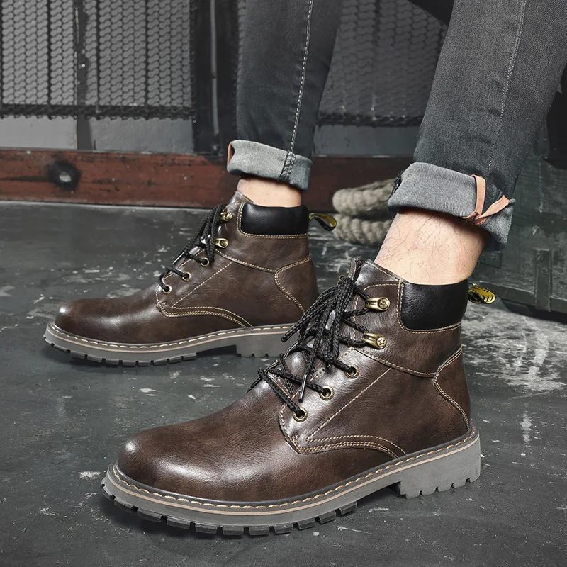 

Mens Casual Shoes Hot Sale Sneakers High Top Men Casual Mens Boots Shoes Hightop Flat For Sports Men's Leather