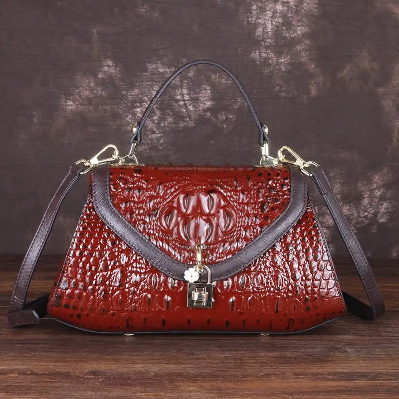 

Retro Alligator Pattern Genuine Leather Women Handbags 2021 New Leisure Cowhide Large Capacity Shoulder&crossbody Bags