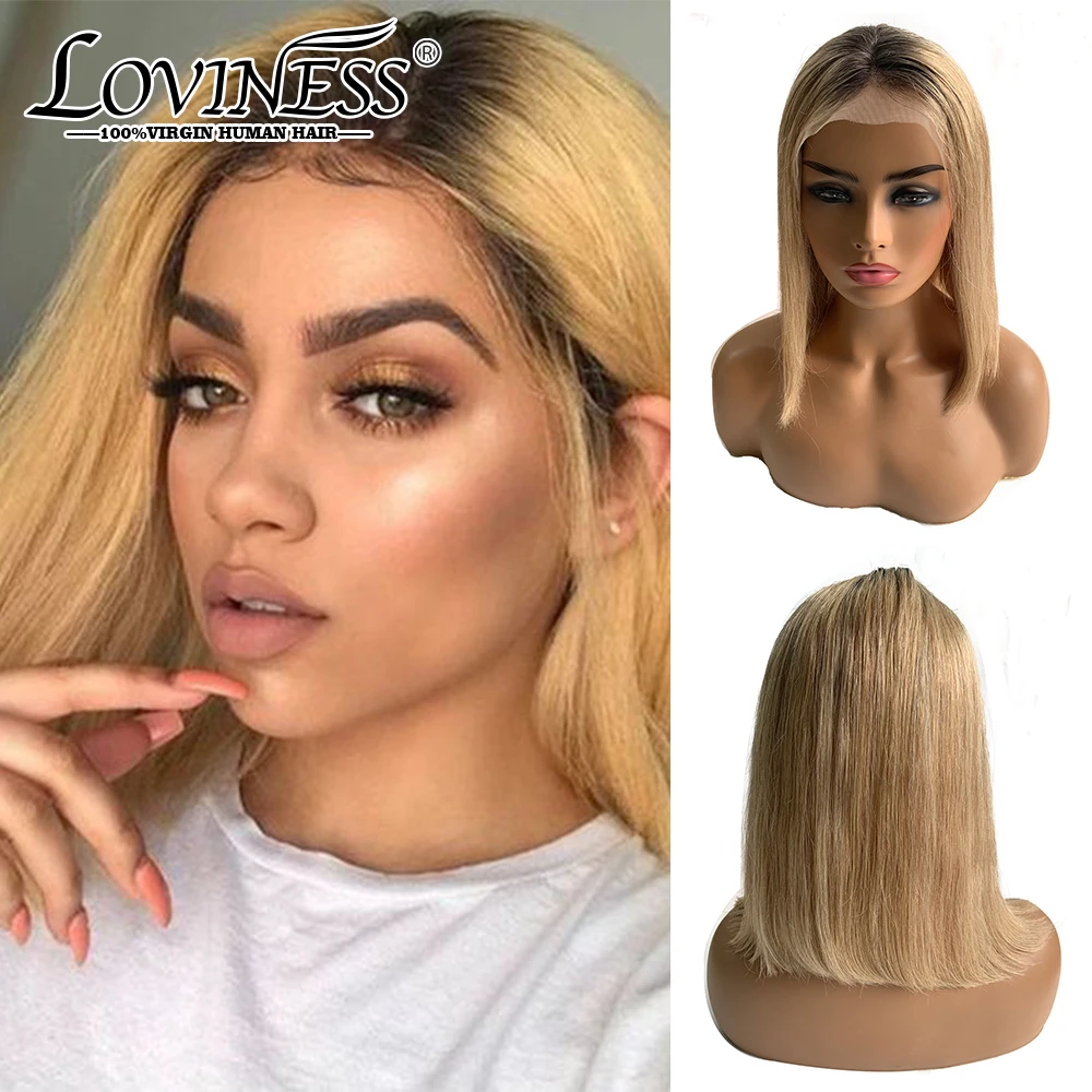 Pre Plucked Brown Bob Lace Front Wigs Ombre Highlight 13x4x1 T Part Natural Hairline Human Hair Short Bob Wigs With Baby Hair