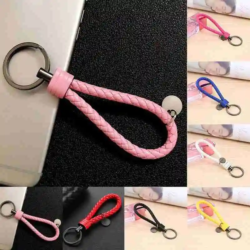 7 цветов из искусственной кожи плетеная веревка двойные кольца брелки Diy сумки