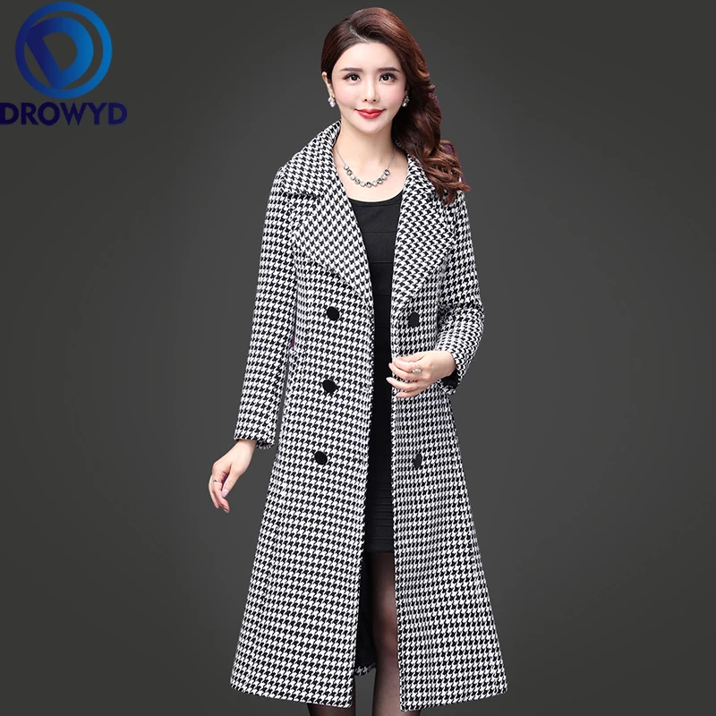 

Женское двубортное пальто с принтом «гусиная лапка», коричневое облегающее пальто, модель 5XL, 2020