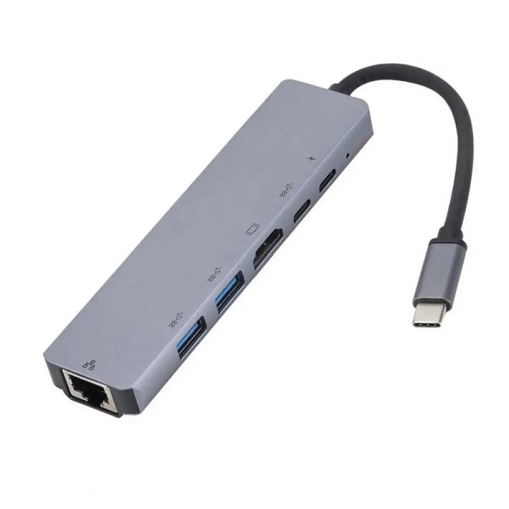 

6-in-1 Multifunctional Type-C to HDMI PD Charging USB 3.0 Hub Docking Adapter Type-C Hub Aluminum Alloy Computer Accessories