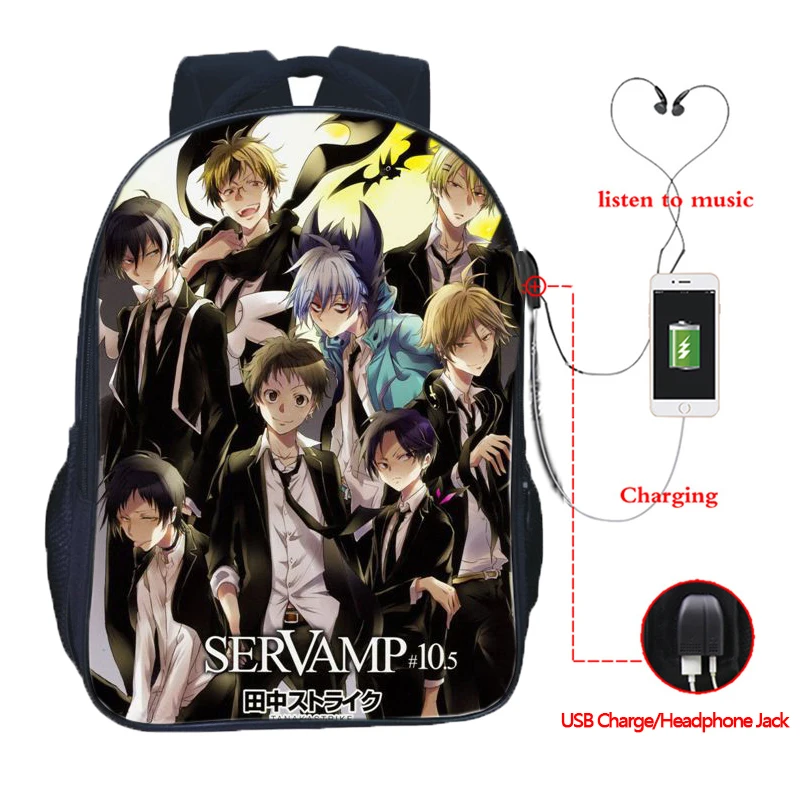 

Cartoon SERVAMP USB Charge Backpack Students School Backpacks Boys Girls Bookbags Anime Plecak USB Charging Laptop Rucksack 2021