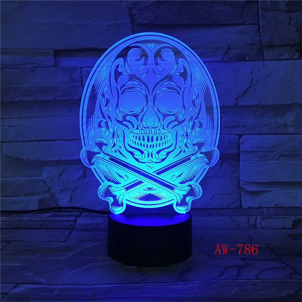 3D череп светодиодный светильник для изменения цвета многоцветный ed Bulbing