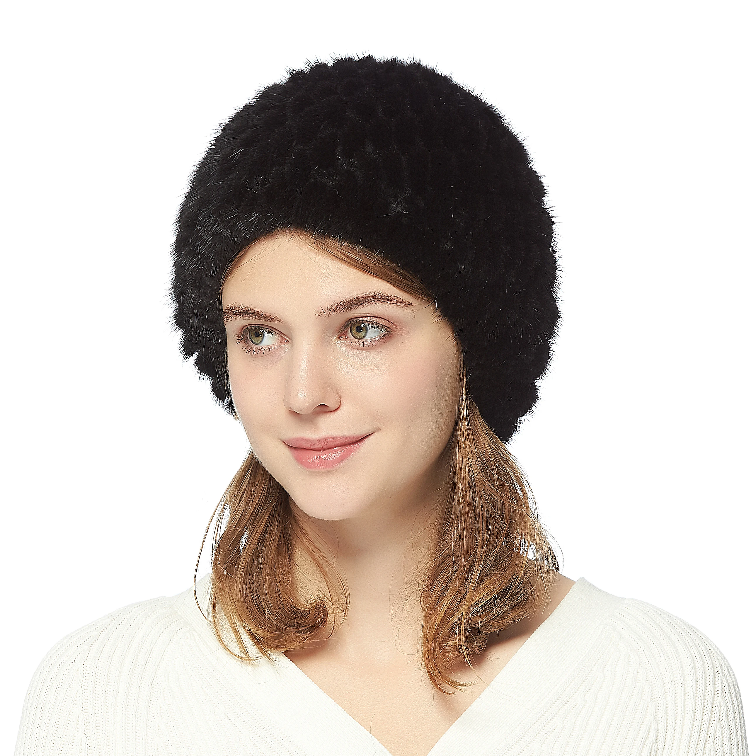 Women's Knitted Real Mink Fur Cap Women Fur Hat Winter Hat Headgear Ears Warmer Headdress Mink Women Hat Fur Story FS13603