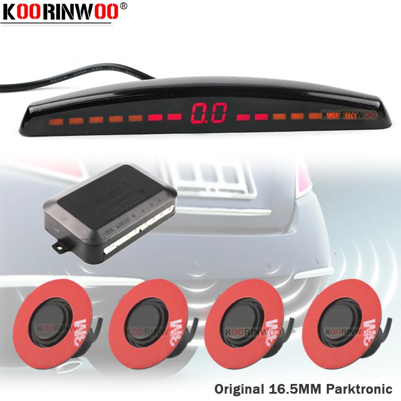 

Koorinwoo Parkmaster 16.5MM Flat Radars 4 Sensors Car LED Display Parking Sensor Reverse Backup Buzzer Alert Black Silver White