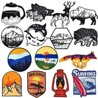 black and white mountain patches adventure embroidery patches for clothes iron on patches for clothing diy stripes camp stickers