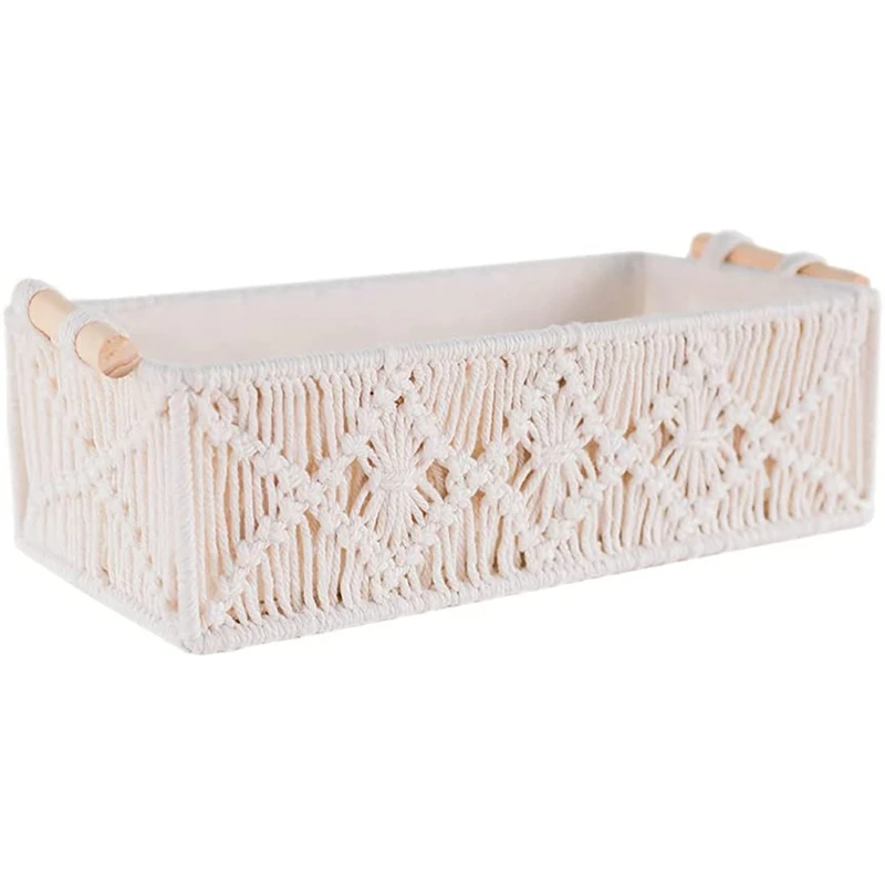 

Boho Storage Basket Decor Box Handmade Woven Decorative Countertop Organizer Macrame Baskets For Bedroom Living Room