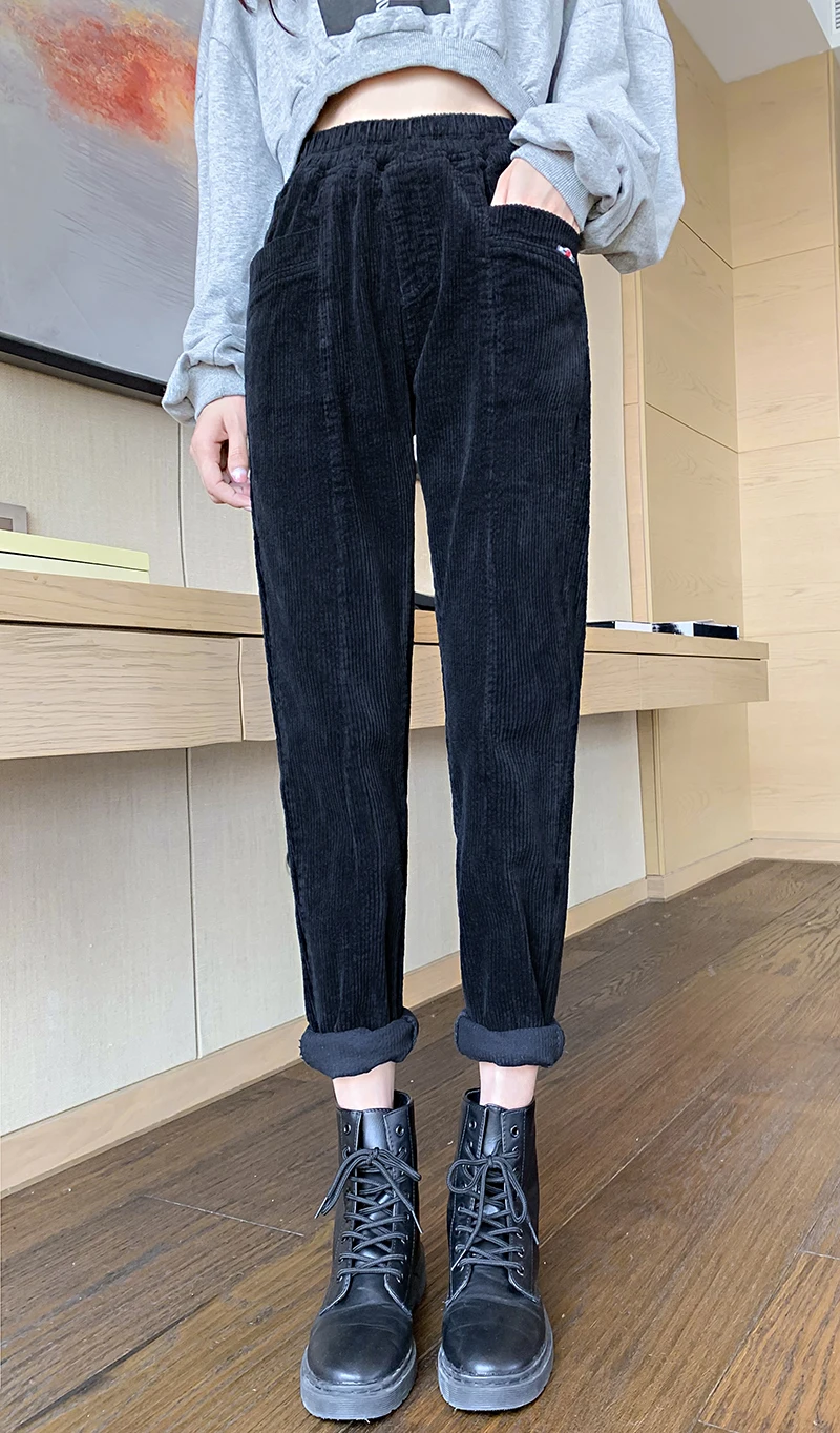 Winter Warm Harem Pants Women New Corduroy Casual High Waist Female Trousers Fleece Pantalones Thick Loose Woman Pants