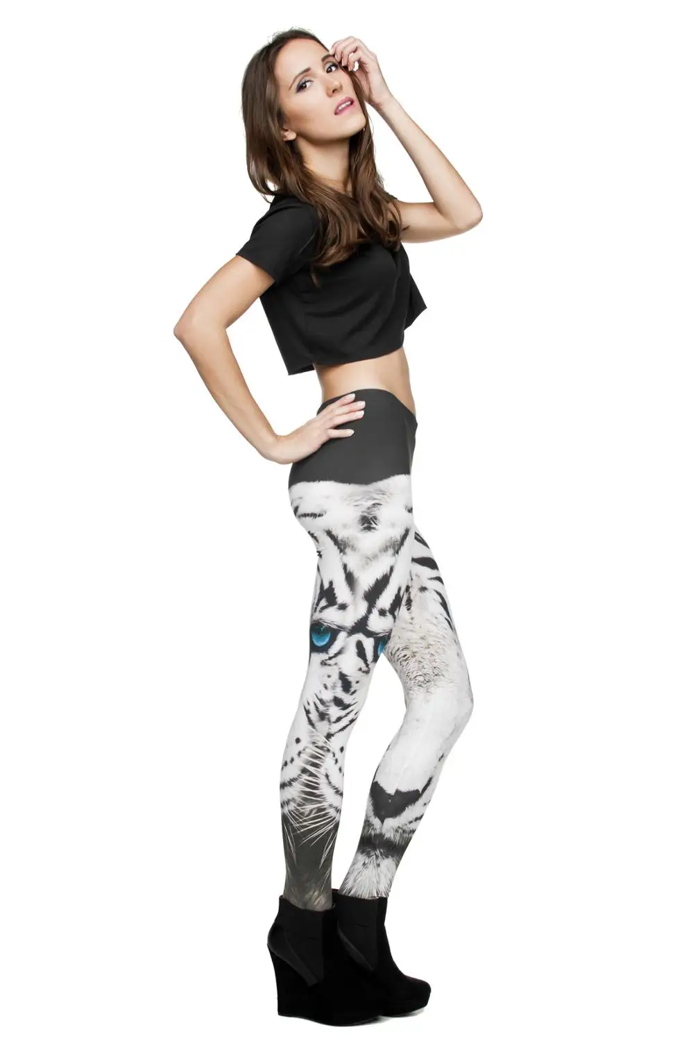 Леггинсы женские из полиэстера с принтом Тигр и высокой талией|Легинсы| |