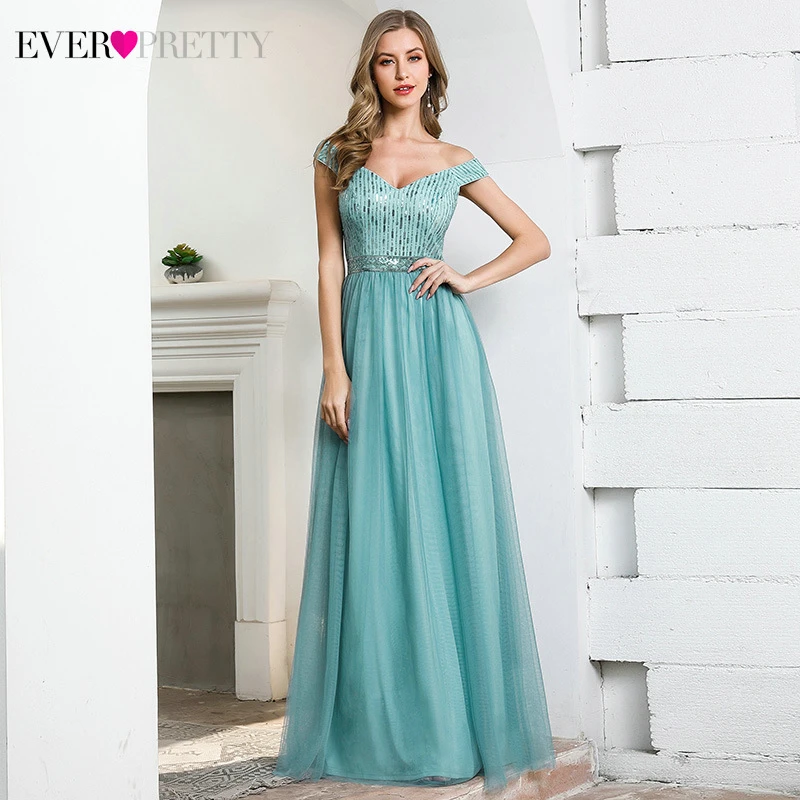 Блестящие синие платья для выпускного Ever Pretty элегантные длинные вечерние