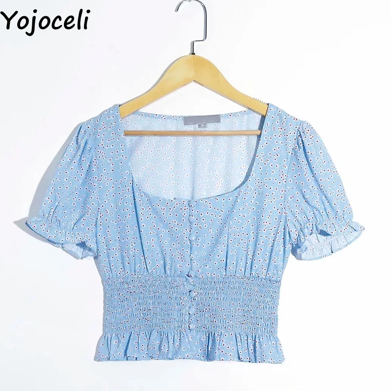 Yojoceli Сексуальная плиссированная короткая Повседневная Блузка для женщин