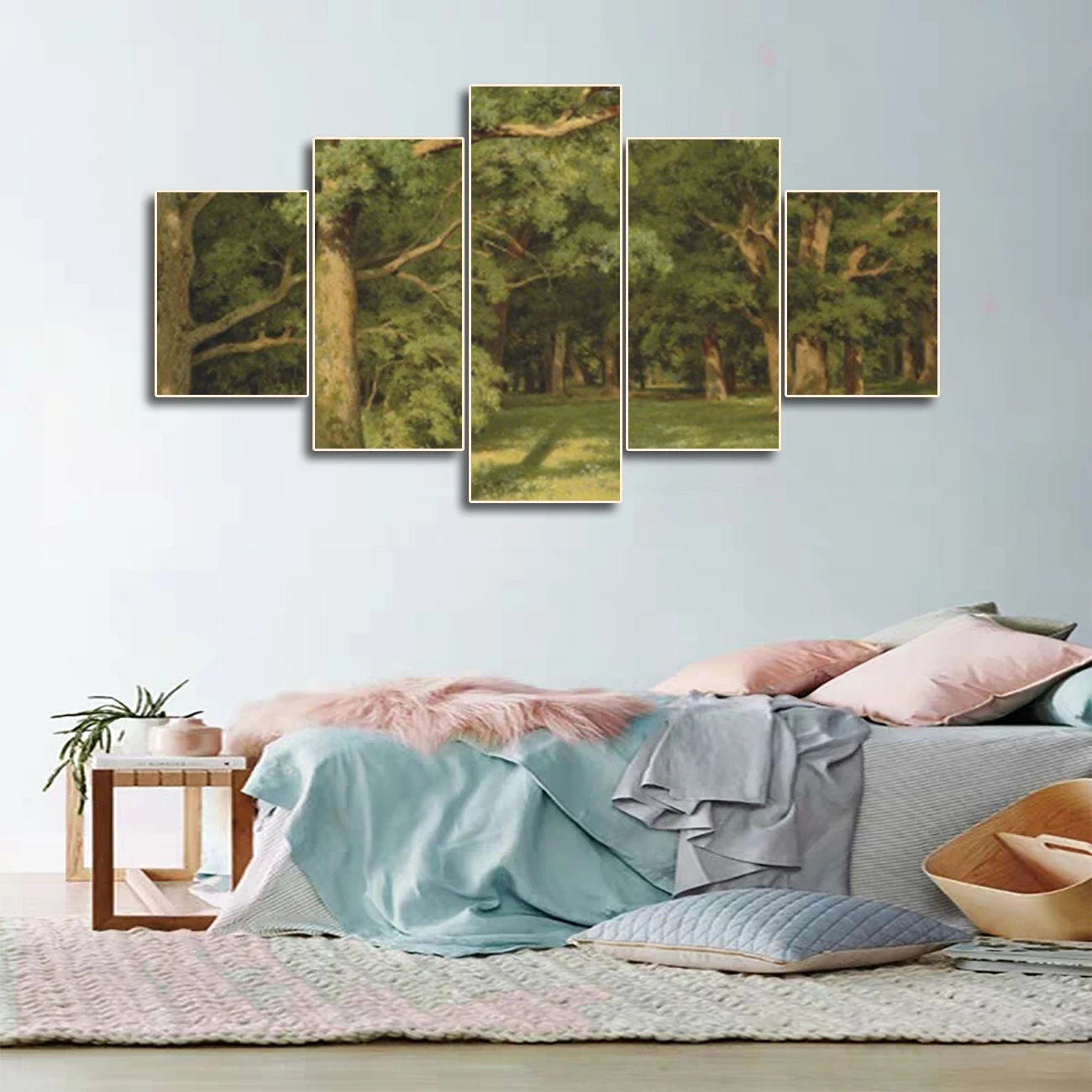 

Laeacco Canvas Calligraphy Painting Abstract 5 Panel Forest Wall Artwork Poster Print Nordic Home Living Room Decoration