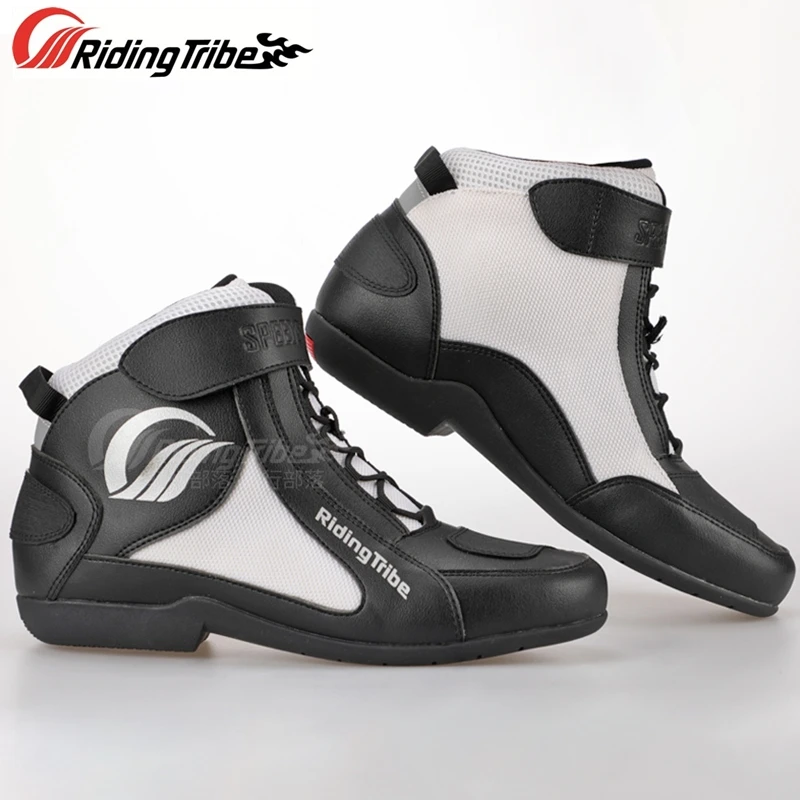 Мужские и женские ботинки для езды на мотоцикле из микрофибры кожаные дышащие
