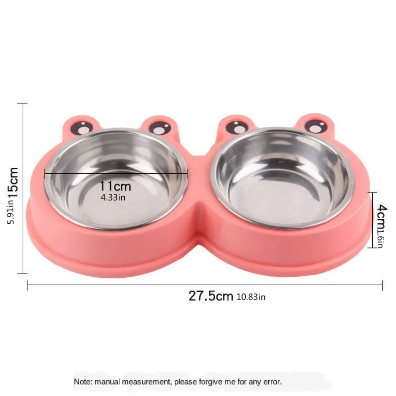 

Pets Bowls Food Bowls Feeder Stainless Steel Dog Bowl Two-in-one Cartoon Frog Non-slip Pet Double Bowl Three-color Optional