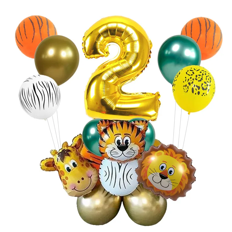 

24 шт джунгли воздушные шарики в виде животных набор латексные воздушные шары с металлическим отливом 32 дюйма Золотой номер Globos День Рождени...