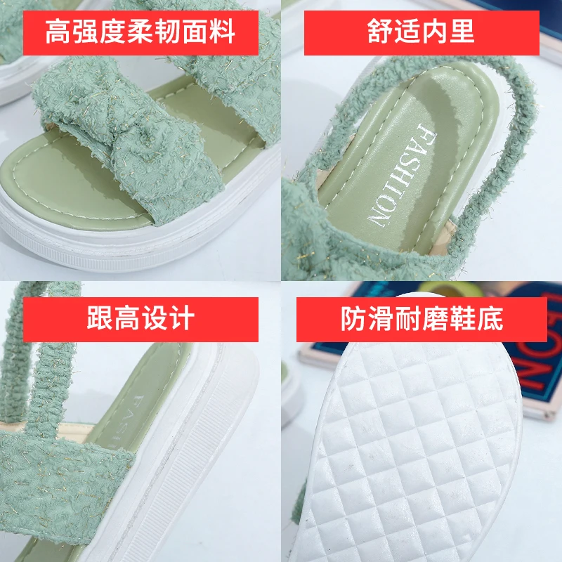 

2021 Sandals Ladies Shoes Summer Women's Heels Suit Female Beige Open Toe All-Match New Elastic Band Flat Comfort Bow Velvet Gi