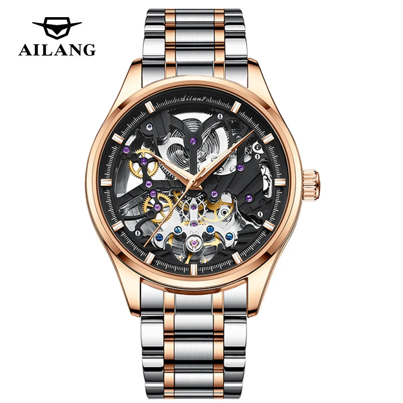 

Fashion Design Automatic Self-Wind Male Watch Golden Dial Stainless Steel Casual Skeleton Mechanical Men Clock Waterproof 2022