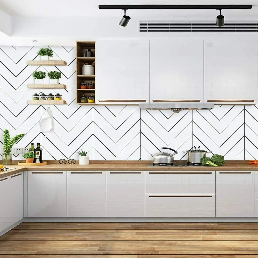 Современная Геометрическая полоса самоклеящаяся бумага для стен белая Черная