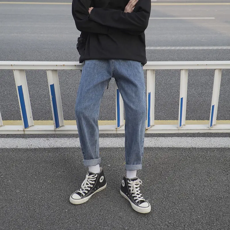 Spring Summer Cotton Jeans Men's Fashion Retro Casual Jeans Men Streetwear Korean Loose Hip-hop Straight Denim Trousers Mens