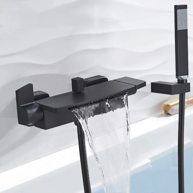 

Latest 2021 Faucet Single Handle Waterfall Spout Mixer Tap with Hand Shower Wall Mounted Bath Faucet Bathtub Faucet Water Mixer