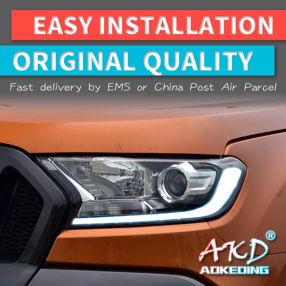

AKD тюнинг Автомобильные фары для Ford Ranger Everest ручные фары оригинальные светодиодсветодиодный ходовые огни Bi-Xenon beam противотуманные фары