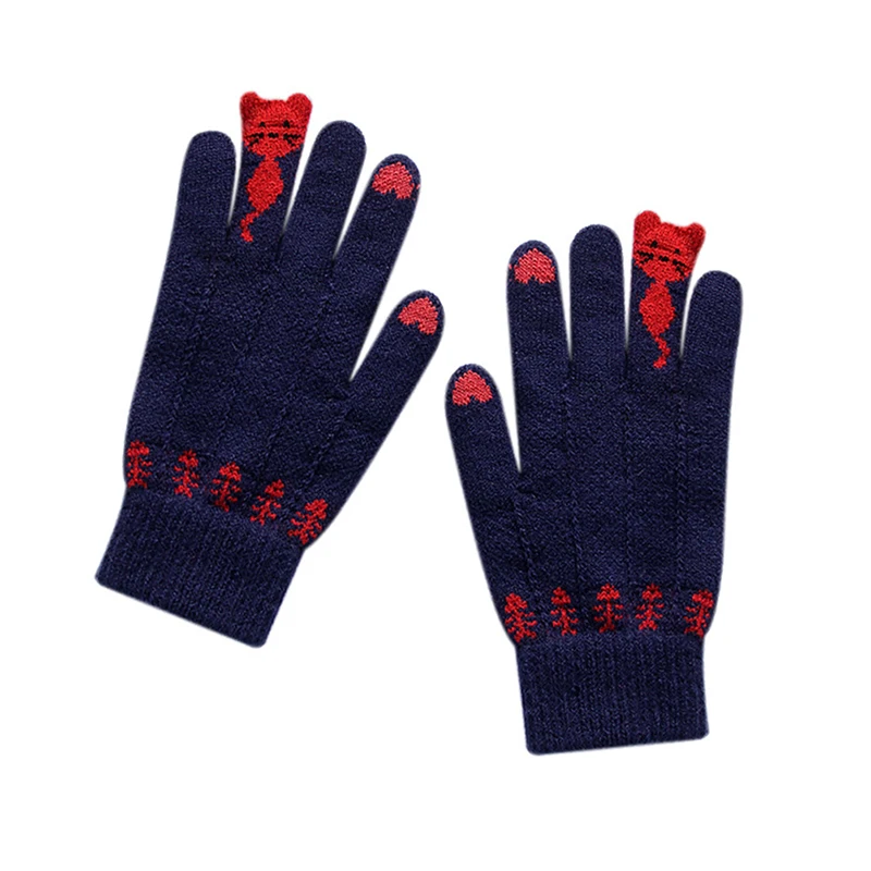 1 пара женские зимние вязаные перчатки с принтом котят | Аксессуары для одежды