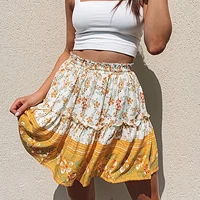 mini skirt woman bohemian ethnic style print ruffled pleated a line skirt breathable internet celebrity lady printed short skirt