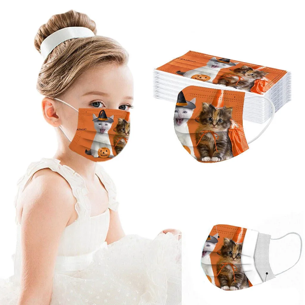 

50pcs Children's Halloween mask fashion Printed Mouth Cover Mask Breathable Disposable Mask mascarilla