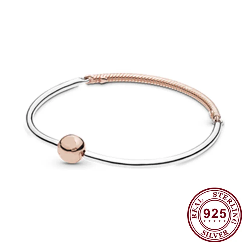

100% 925 брелок Silver Pan Bracelet Round Classic Rose Gold Three Link Pan Bracelet Fit European Charm Bracelets Women Jewelry