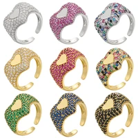 coloful zircon heart rings for women shiny crystal ring gold plated adjustable open cuff ring wedding party jewelry gifts