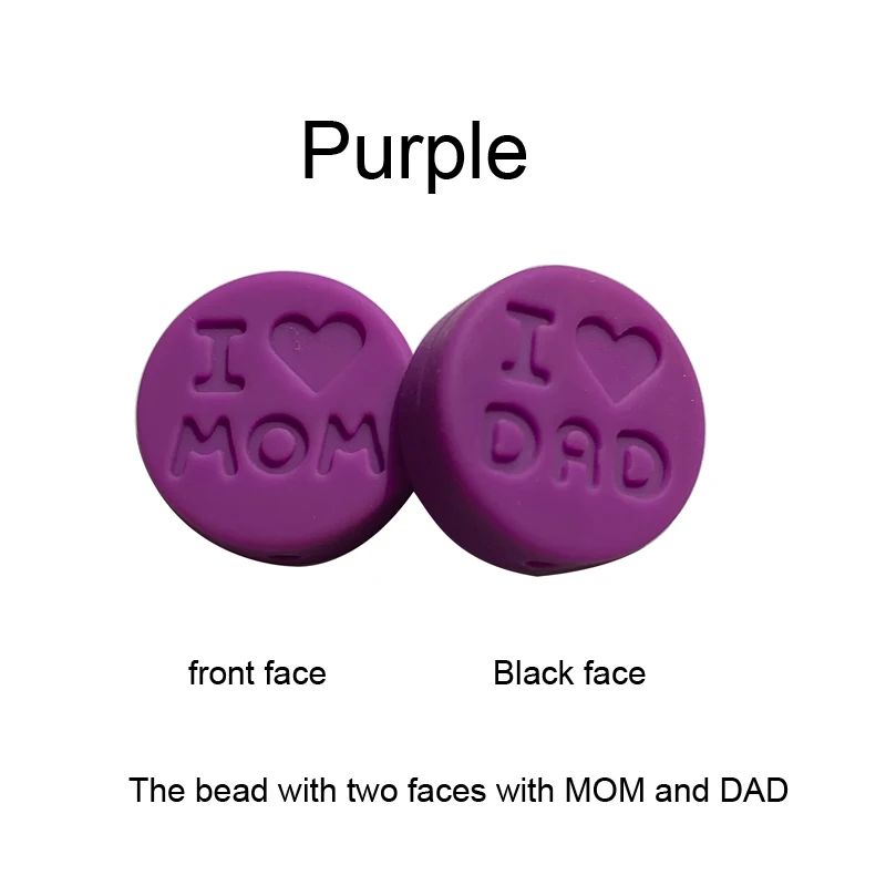Purple Новинка 100 шт я люблю маму Силиконовые Прорезыватели свободные бусины плоской круглой формы жевательные бусины для DIY соска для зубов Шарм Детские зубные кольца - Цвет: Purple