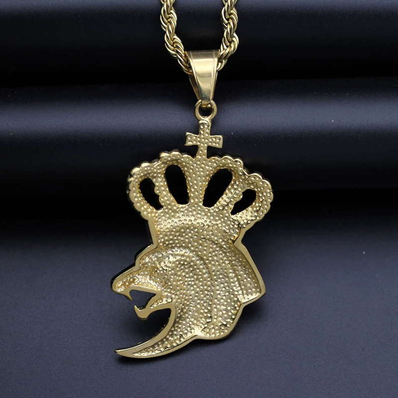 Цепочка с подвеской в виде короны и льва из нержавеющей стали