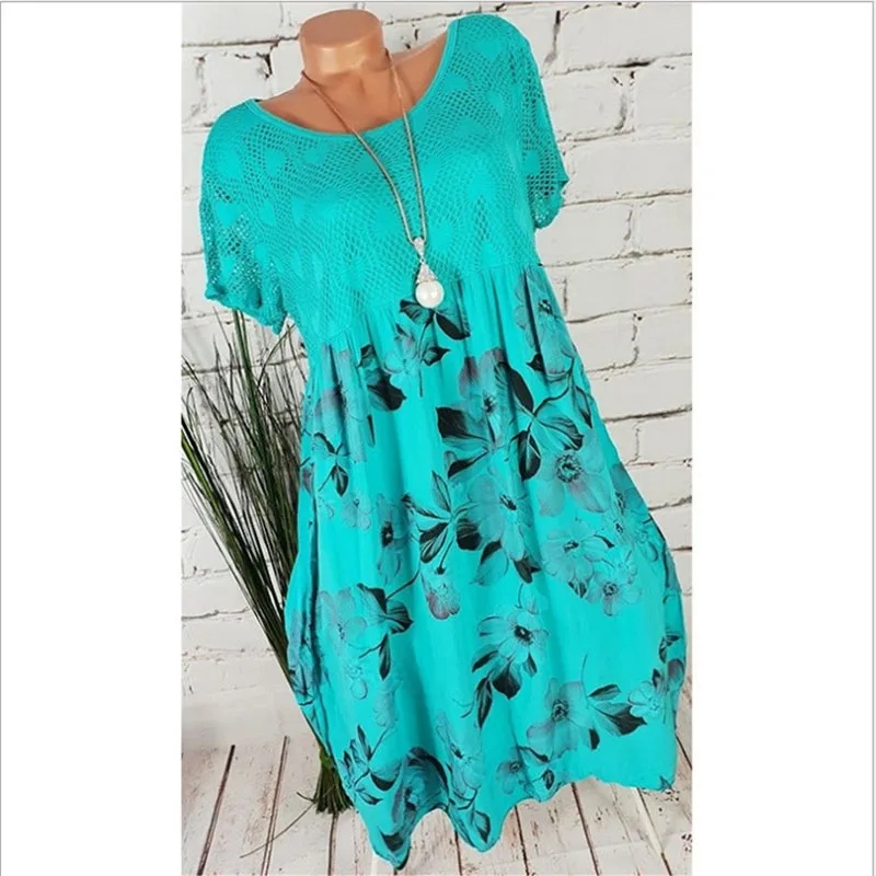 Женское платье большого размера весна-лето 2020 женское с круглым вырезом кружевом