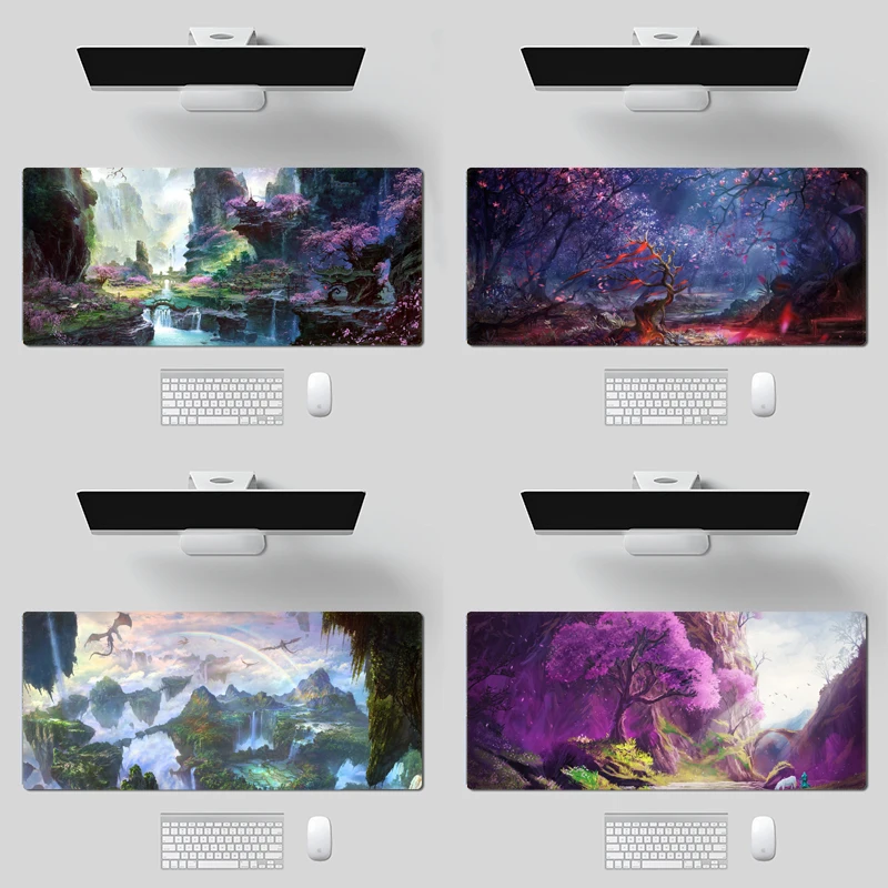 

Fantasy Landscape Anime Art Keyboard Pad Gamers Large Mouse Pad Locking Edge Rubber Desk Mat Office Laptop Table Mat
