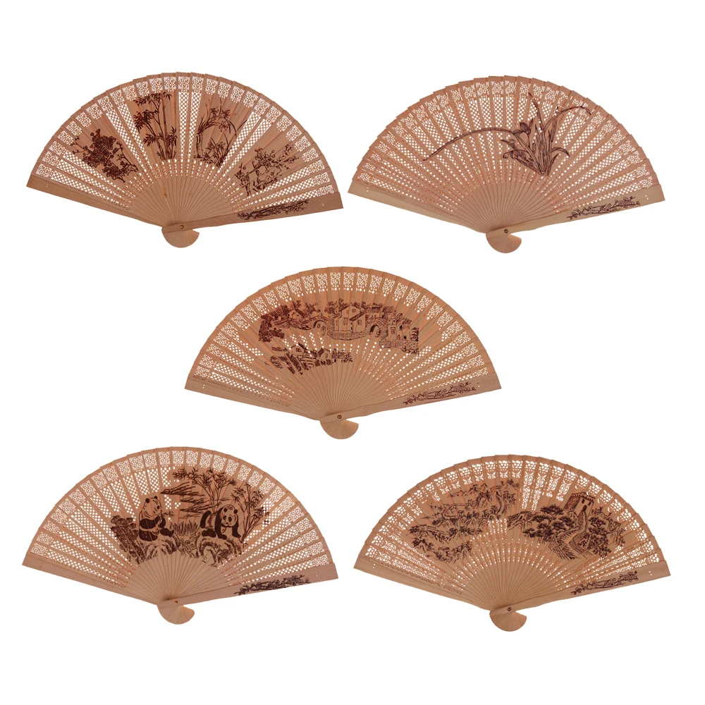 Китайский Японский складной веер оригинальный деревянный ручной Цветок