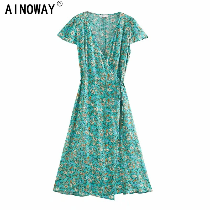 Богемное летнее винтажное платье макси с цветочным принтом и пуговицами женское