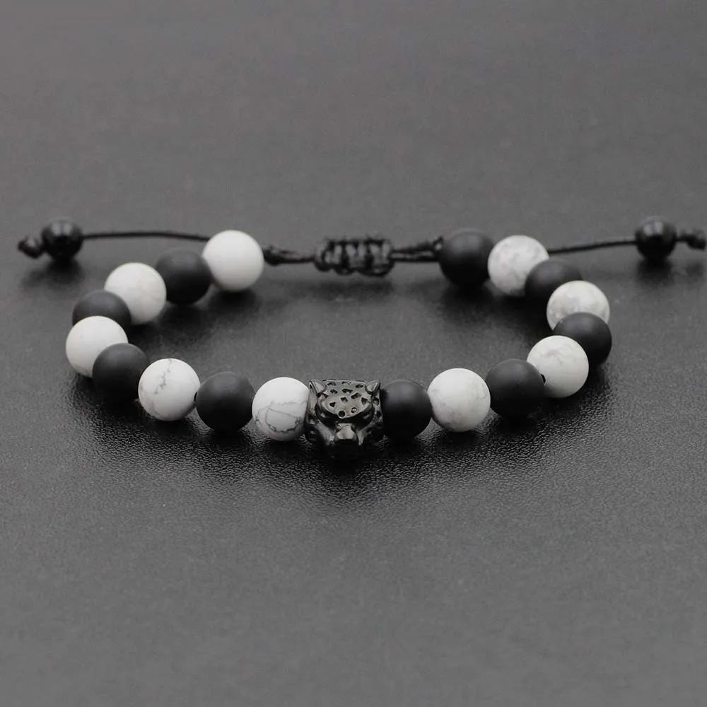 Браслет с бусинами из камня и тигрового глаза 8 мм нержавеющей стали леопардовым