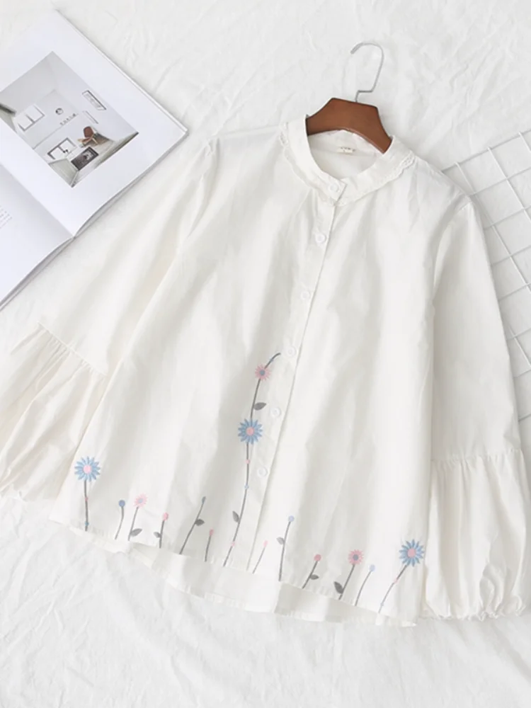 2019 новые летние белые рубашки Женщины блузка свободные 100% хлопок фонарь рукавами