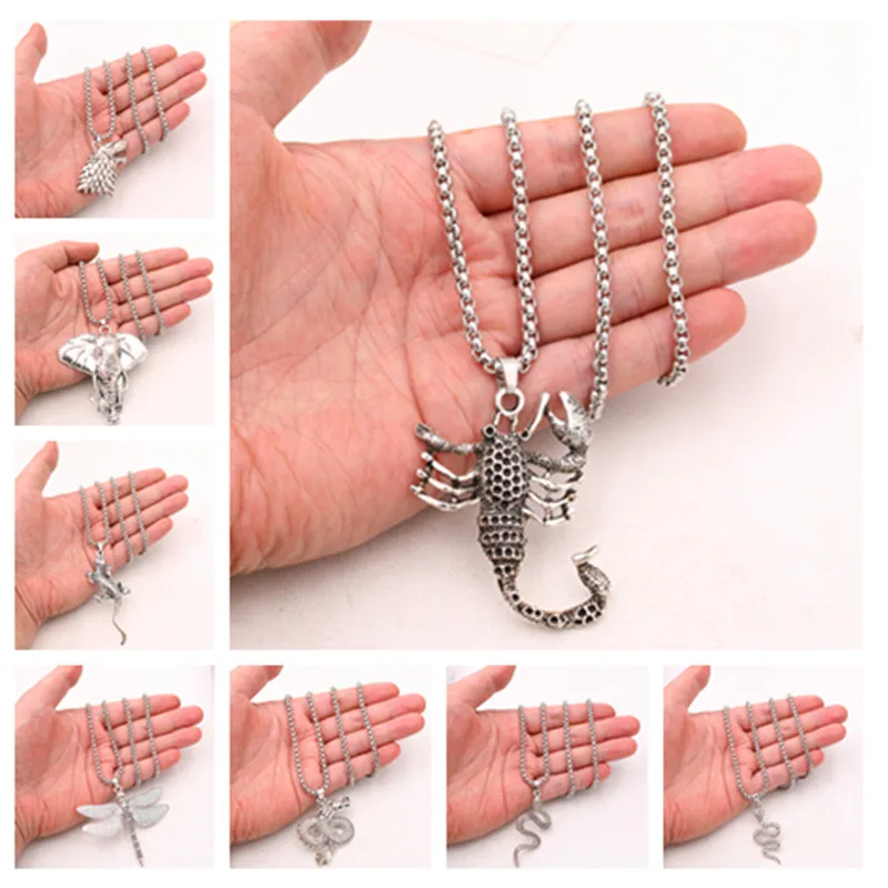 

Retro Animal & Insect Pendant Necklace, Dragonfly Charms, Giant Scorpion Charms, Wolf Charms, Elephant Charms, Dragon Charms,P63