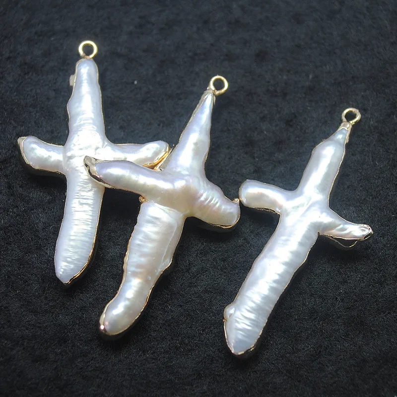 Бусины с пресноводным жемчугом, размер 40x25 мм, 1 шт.