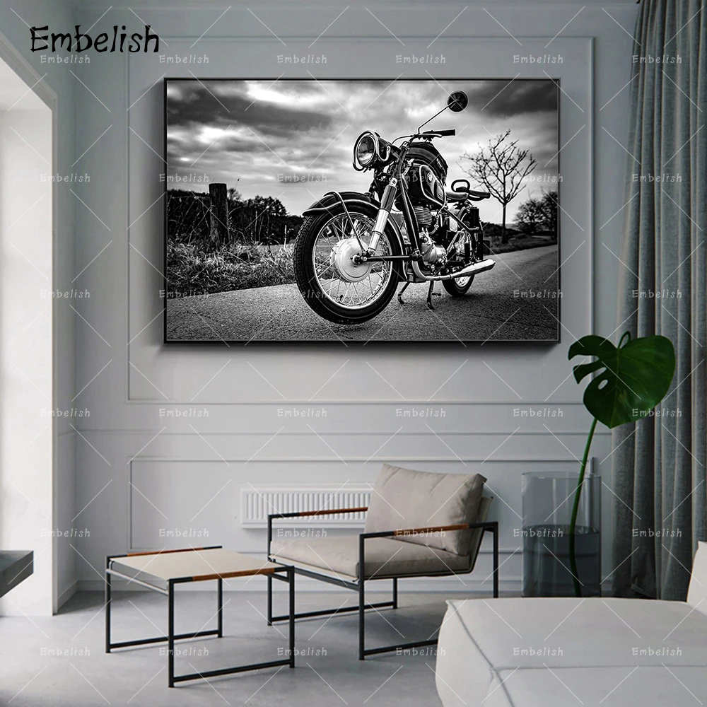 

Embelish 1 Pieces Cool Black And White Motorcycle Large Wall Posters For Living Room Modern Home Decor Pictures Canvas Paintings