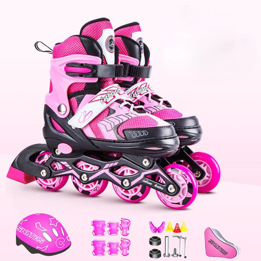Детские роликовые коньки из искусственной кожи 4 колеса мигающие размеры 27-41 |
