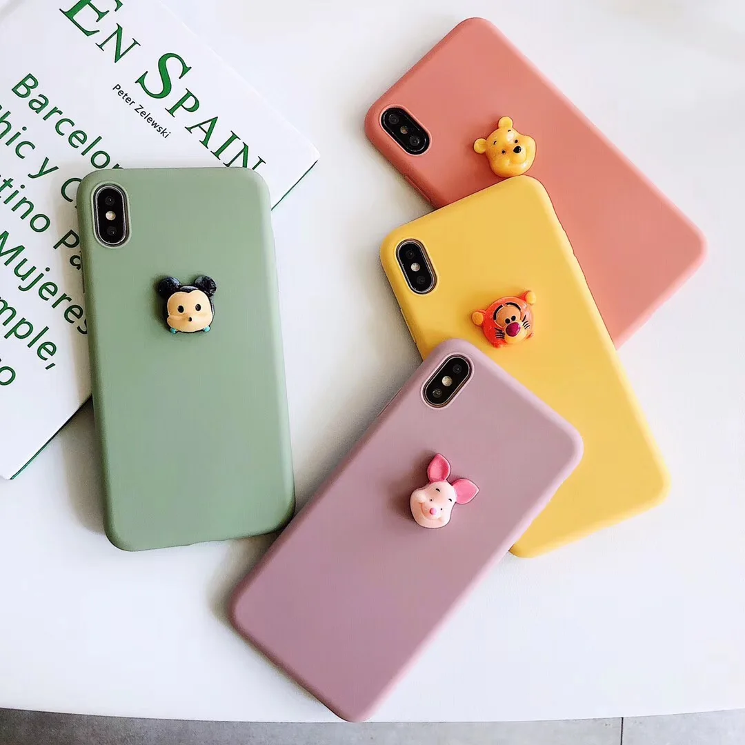 3D простой милый мультфильм Винни Свинья мышь тигр чехол для телефона iphone Xs MAX XR X 6