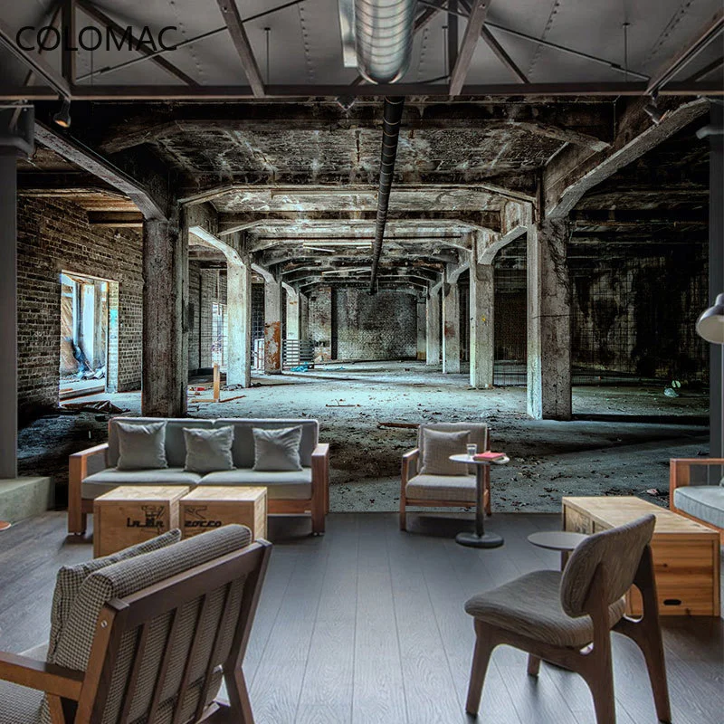 

Colomac Custom 3d Retro Industrial Style Graffiti Nostalgic Cafe Old Building Panoramic Wallpaper Dropshipping