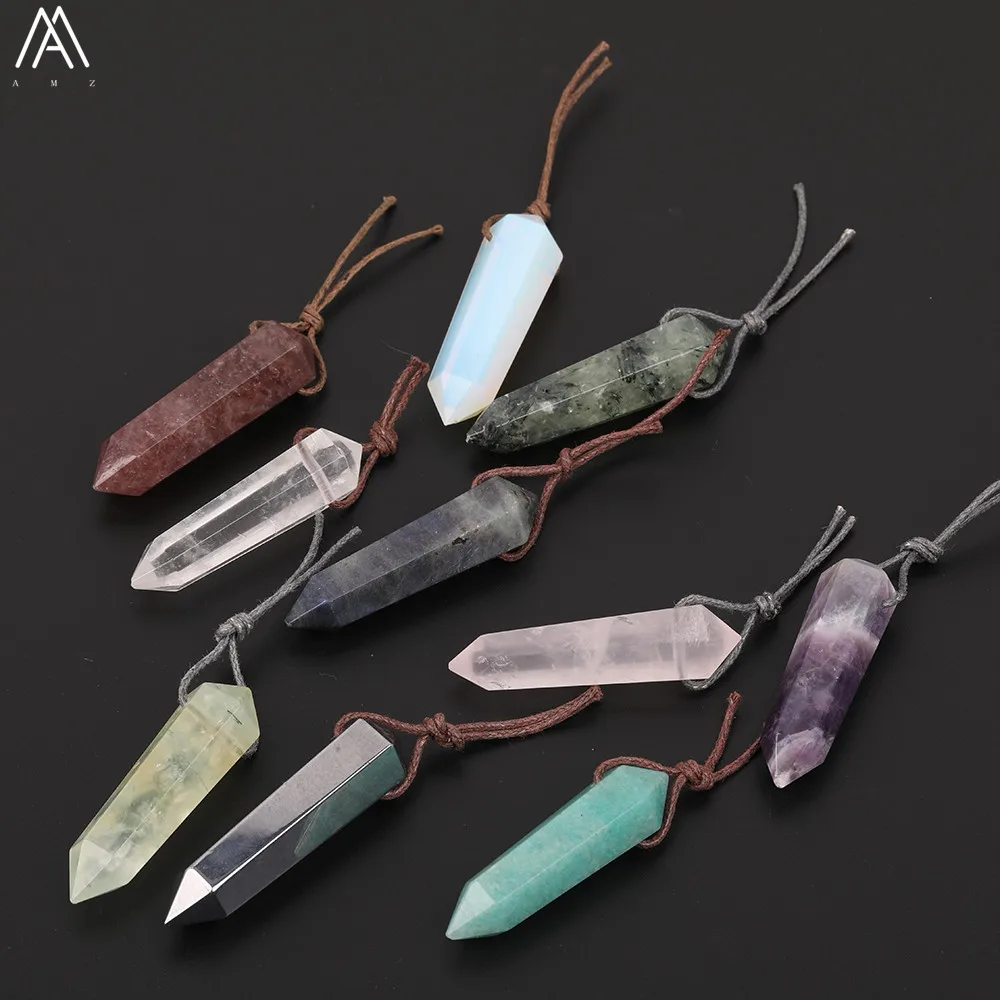 5pcs/Lot Random Sales Natural Gems Stone Double Point Pendants Necklace Hexagon Quartz Crystal Jewelry Findings FZ-77AMAB | Украшения и