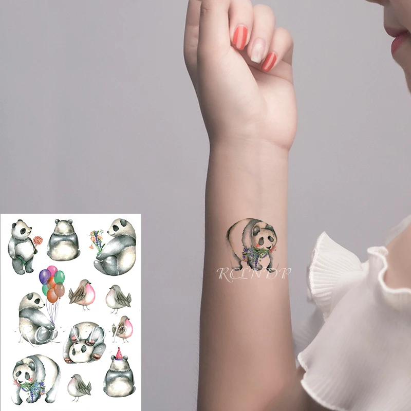 

Waterproof Temporary Tattoo Sticker Cartoon Panda Bird Bolloon Lollipop Fake Tatto Flash Tatoo Arm Leg Art for Women Men